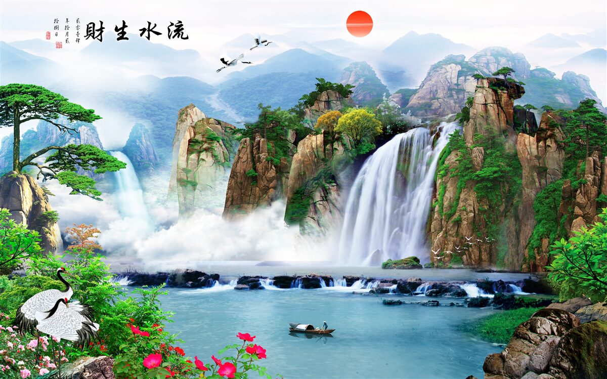 Fototapet vedere magică a naturii și a cascadei