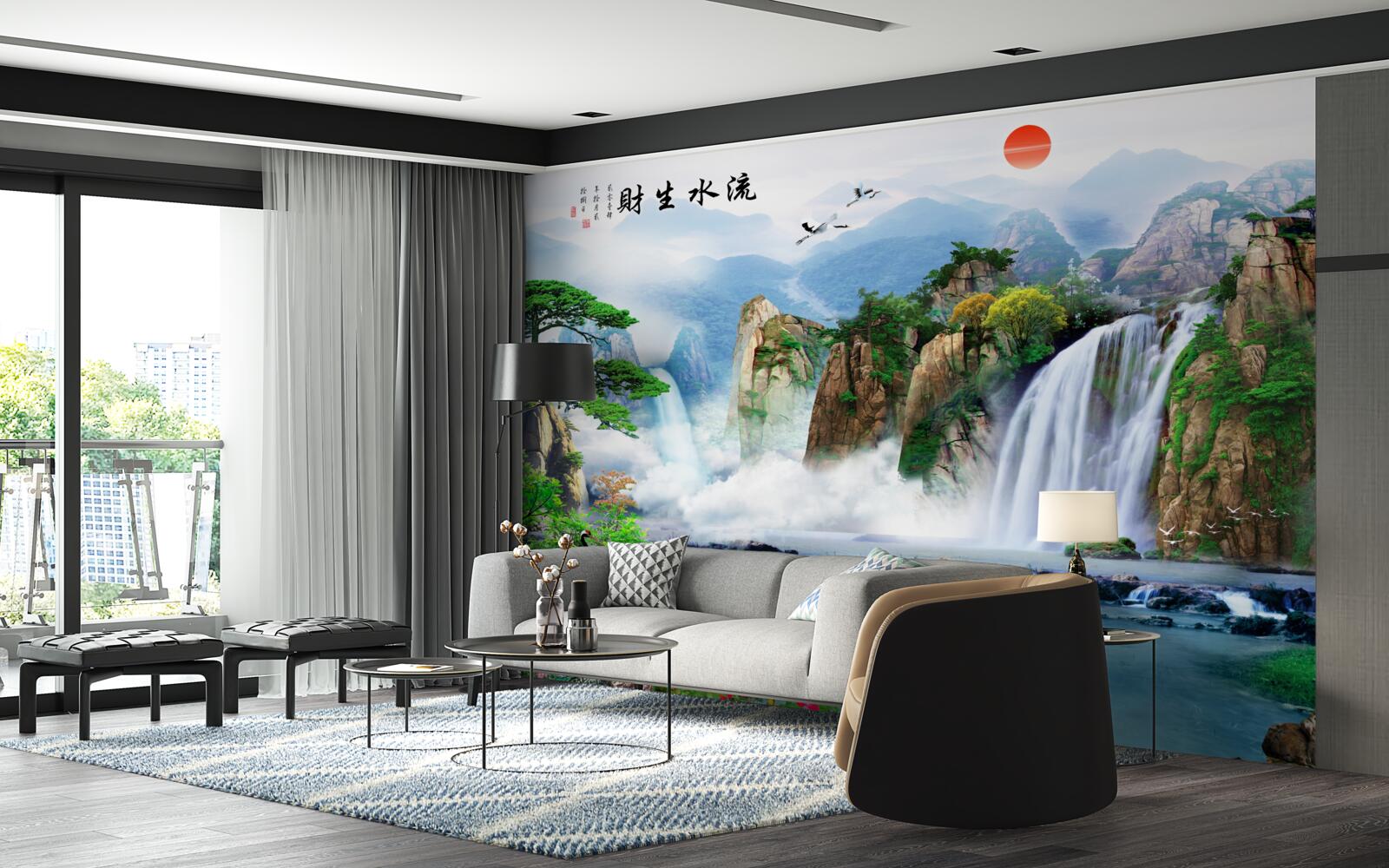 Fototapet vedere magică a naturii și a cascadei