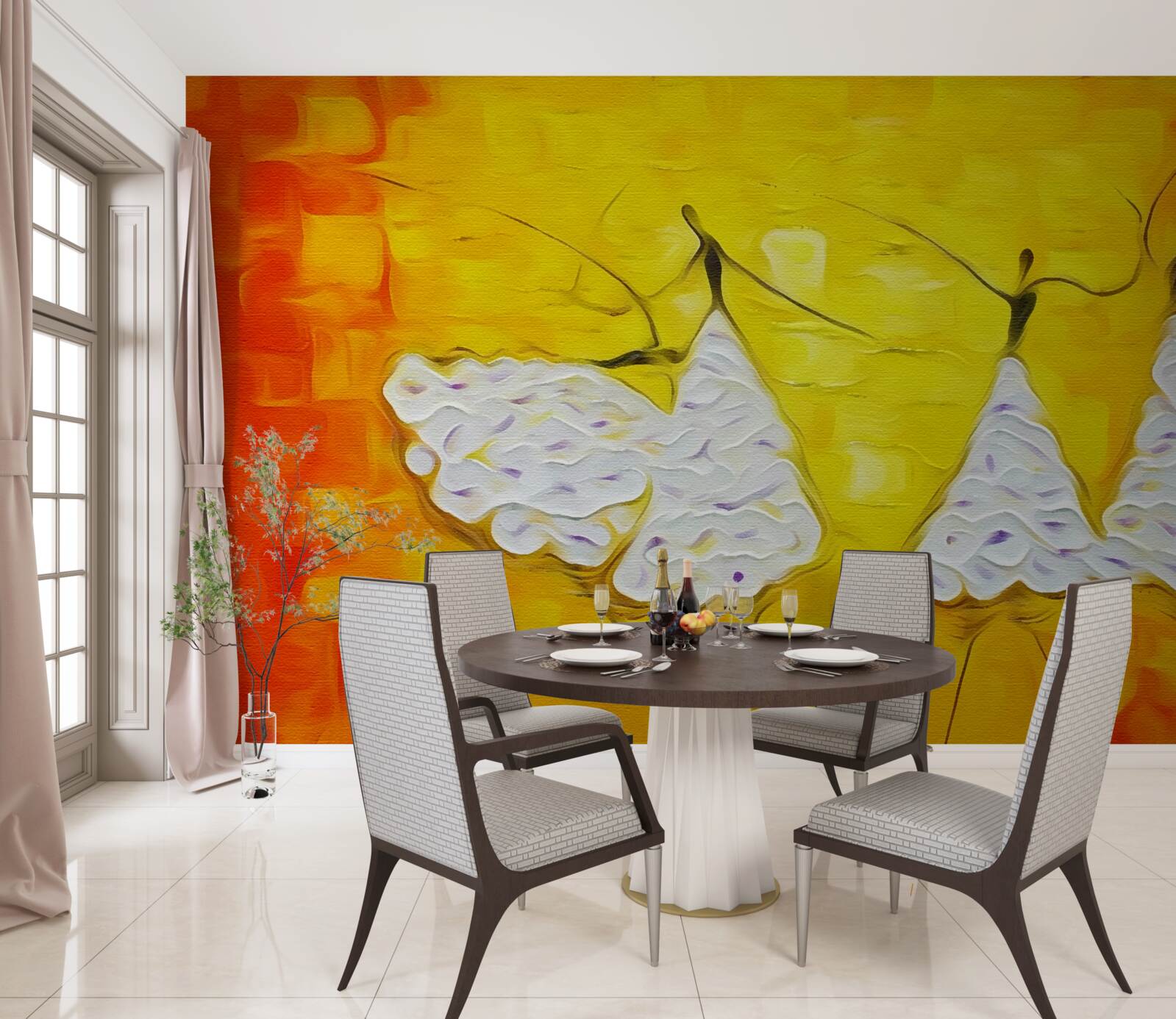 Fototapet expresii de fete care poartă rochii decorate cu flori