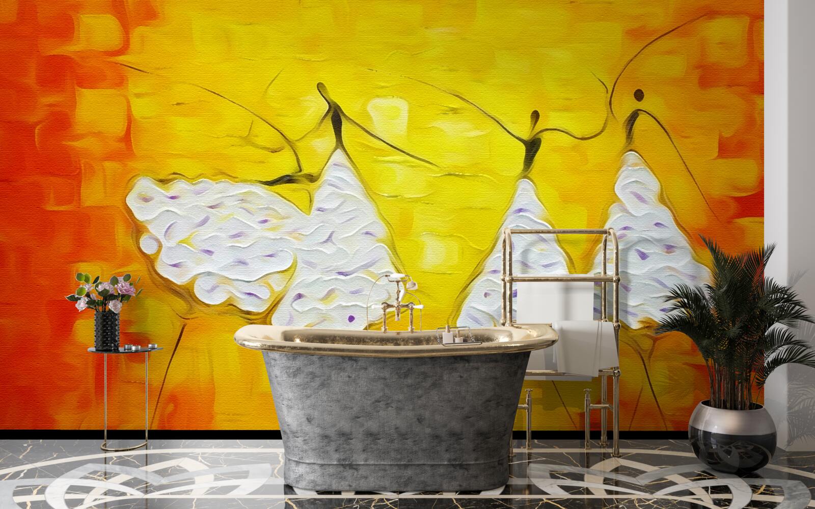 Fototapet expresii de fete care poartă rochii decorate cu flori