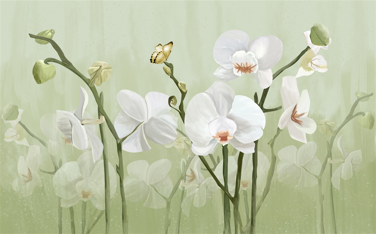 Fototapet flori albe cu un aspect neobișnuit