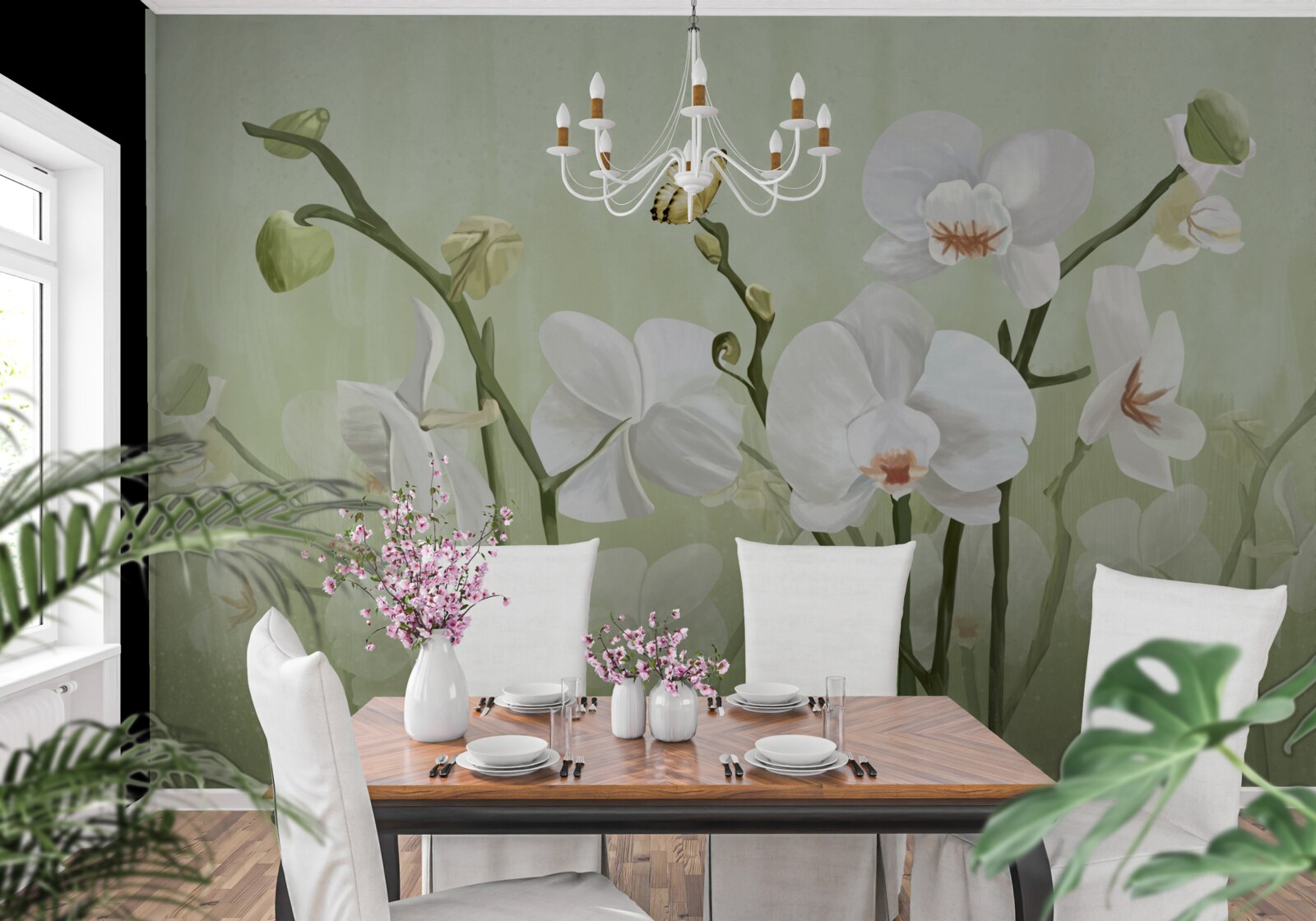 Fototapet flori albe cu un aspect neobișnuit