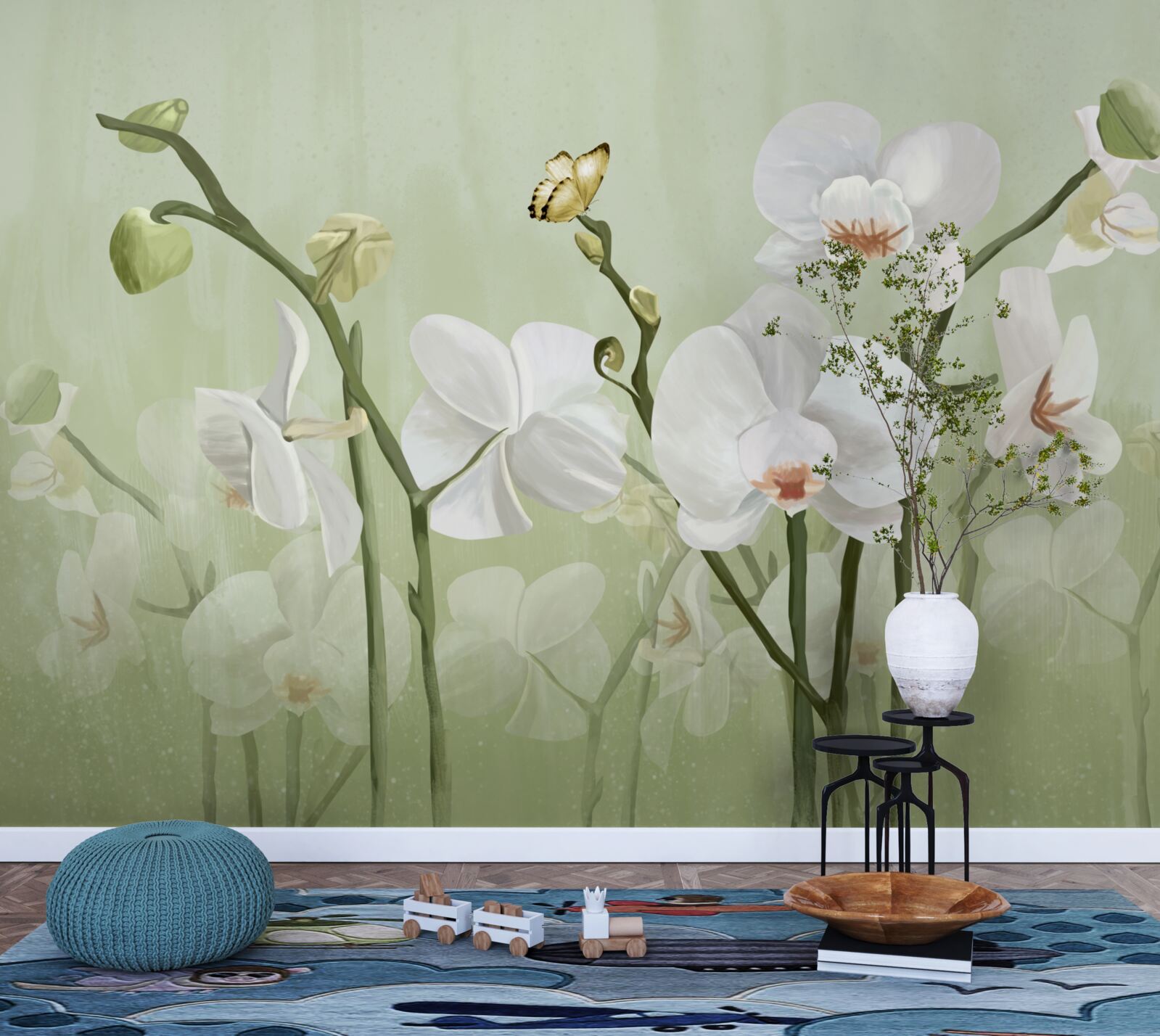 Fototapet flori albe cu un aspect neobișnuit