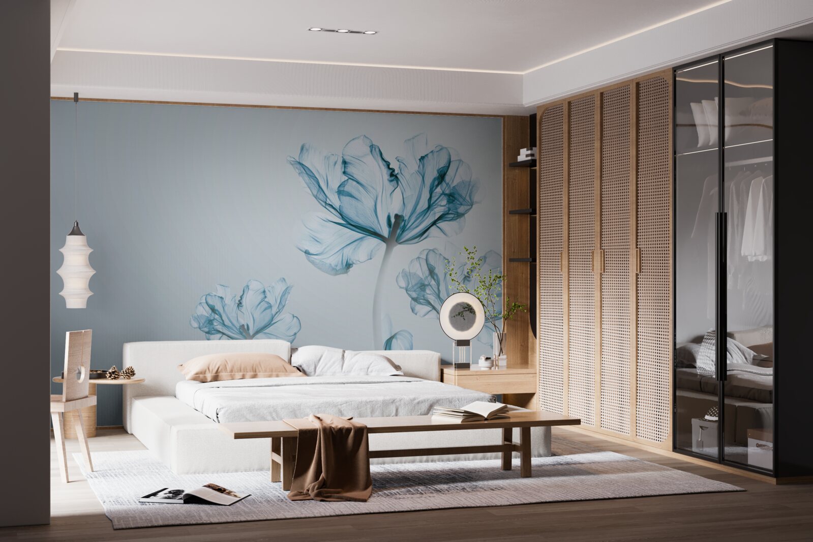 Fototapet flori albastre cu transparență