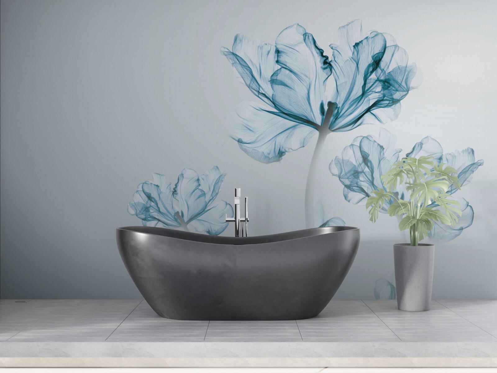 Fototapet flori albastre cu transparență