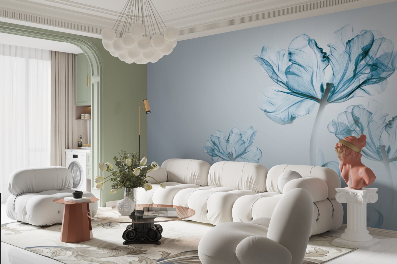 Fototapet flori albastre cu transparență