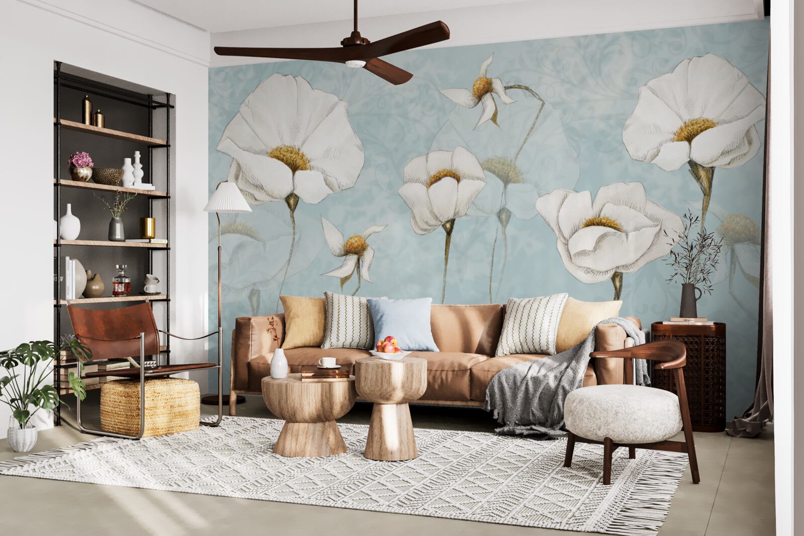 Fototapet floricelele sunt albe ca zăpada, așezate pe trunchiuri înalte, delicate