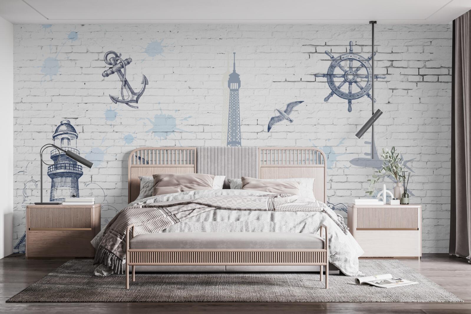 Fototapet turnul eiffel și farul pe perete