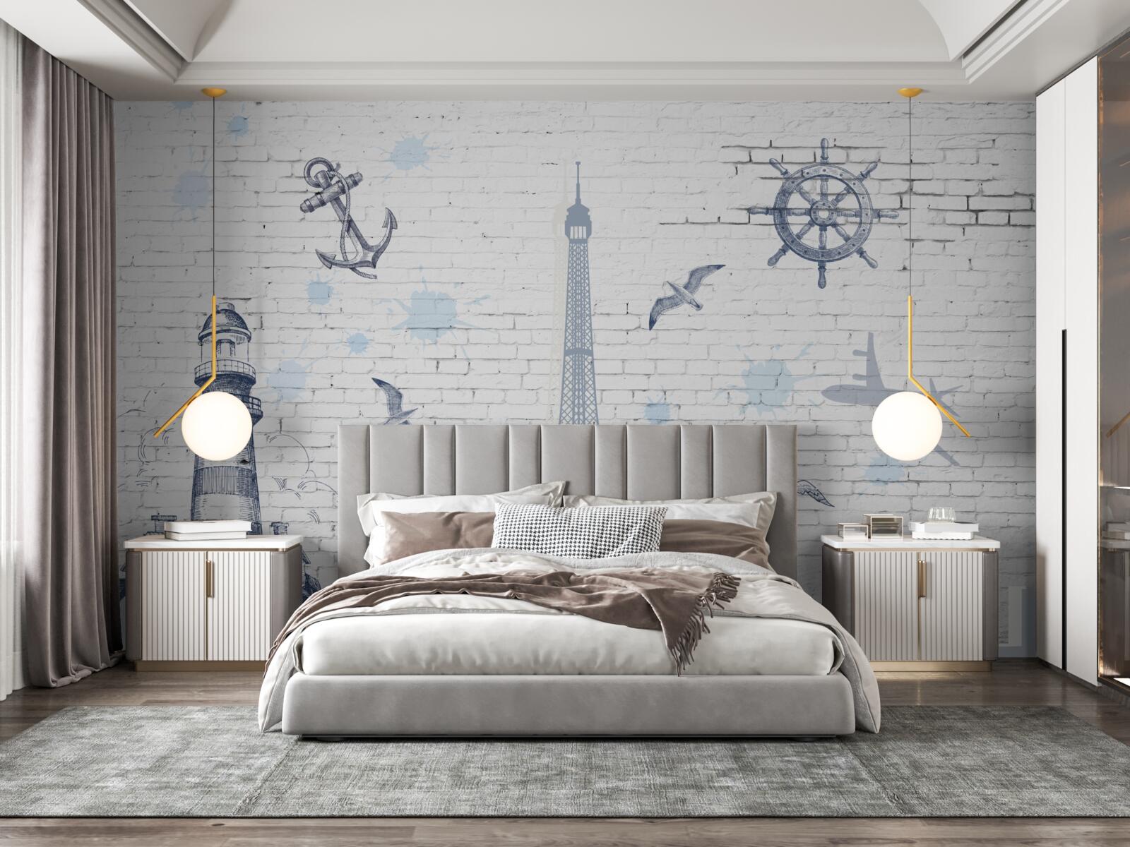 Fototapet turnul eiffel și farul pe perete