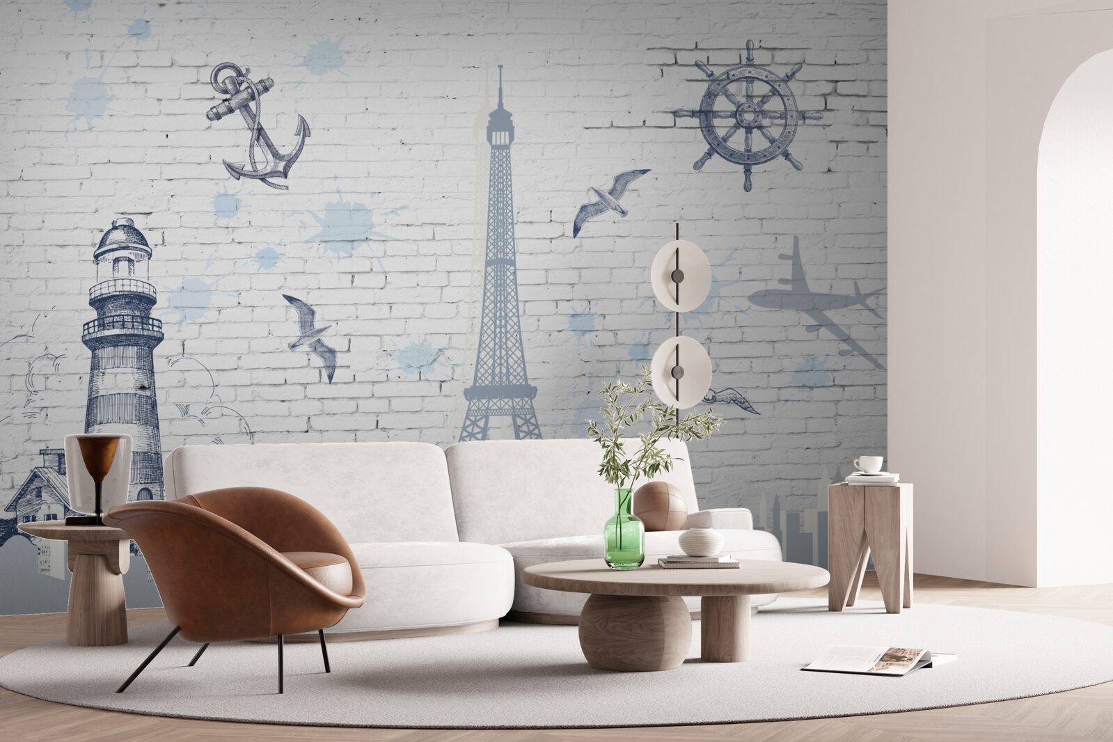 Fototapet turnul eiffel și farul pe perete