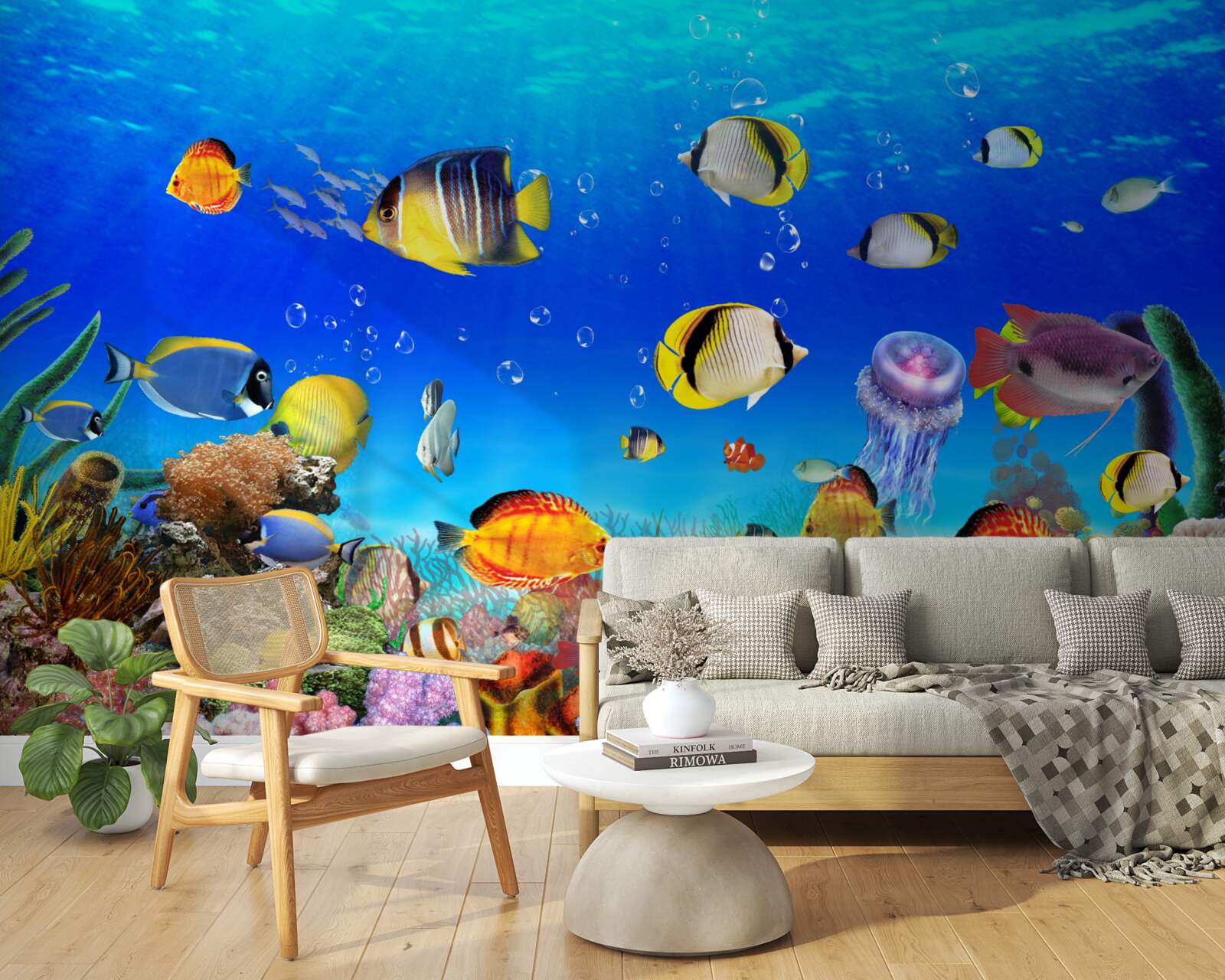 Fototapet pești colorați în apă albastră