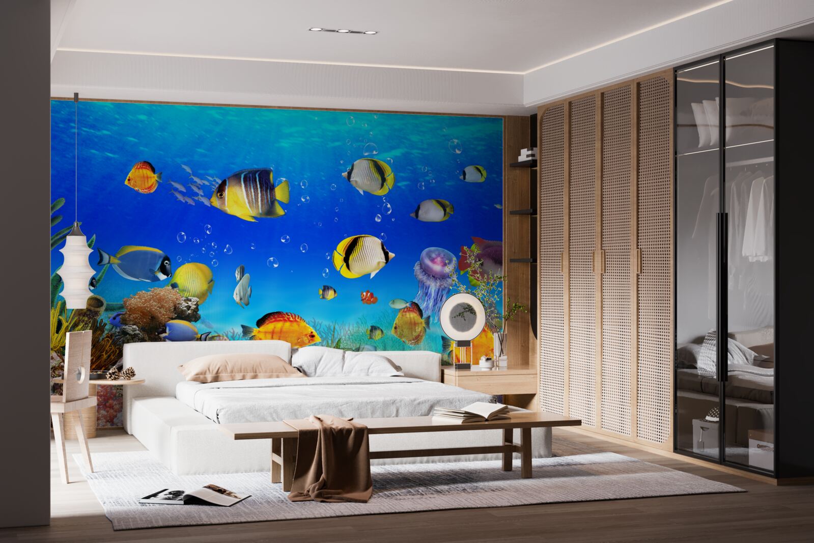 Fototapet pești colorați în apă albastră