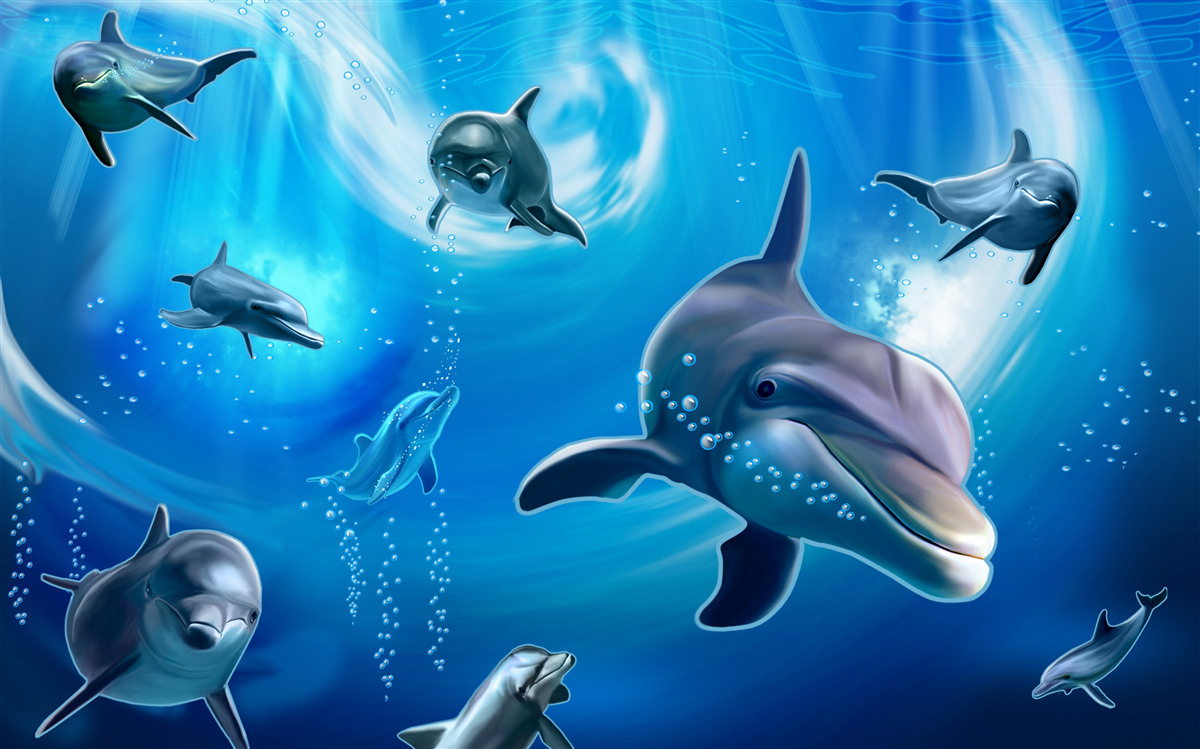 Fototapet delfini adorabili în abisul mării