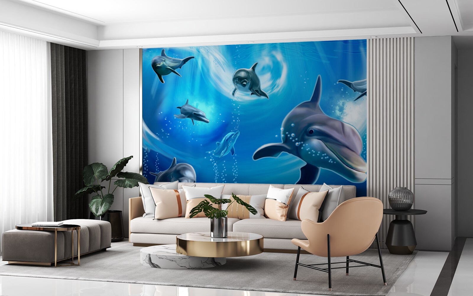 Fototapet delfini adorabili în abisul mării