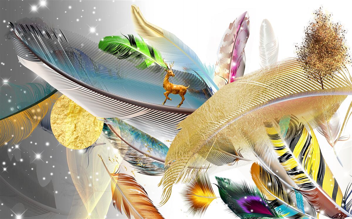 Fototapet printre penele strălucitoare este o căprioară