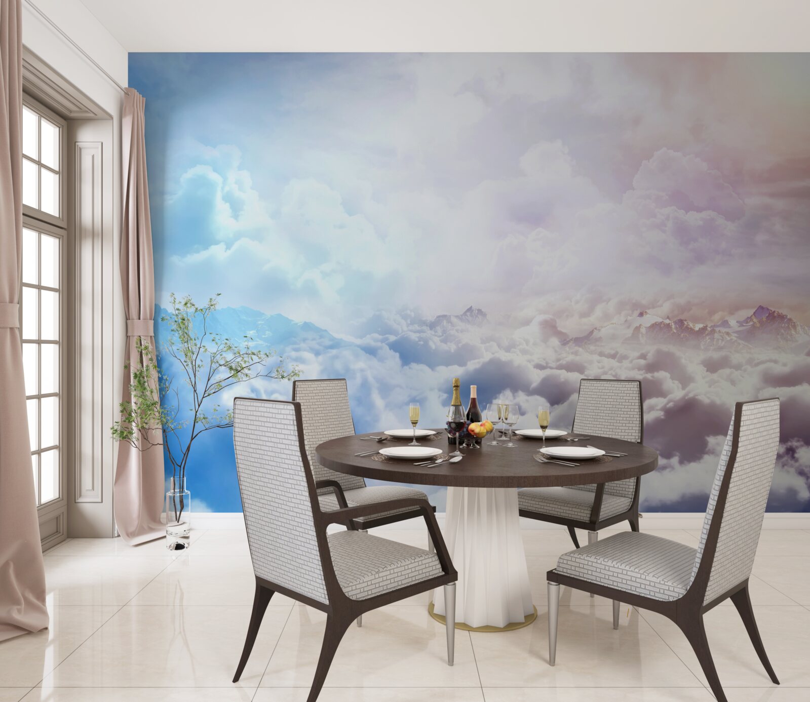 Fototapet un firmament de nori în nuanțe de roz și albastru