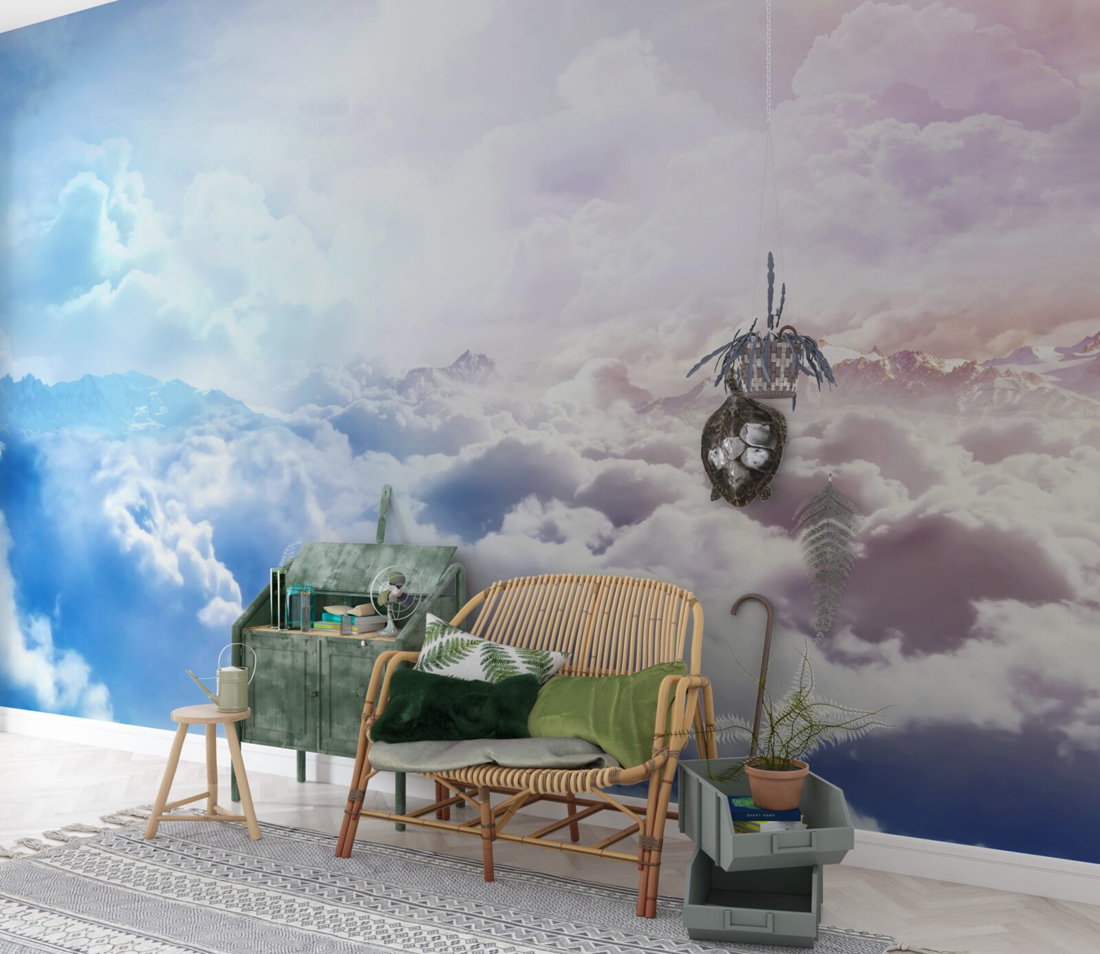 Fototapet un firmament de nori în nuanțe de roz și albastru