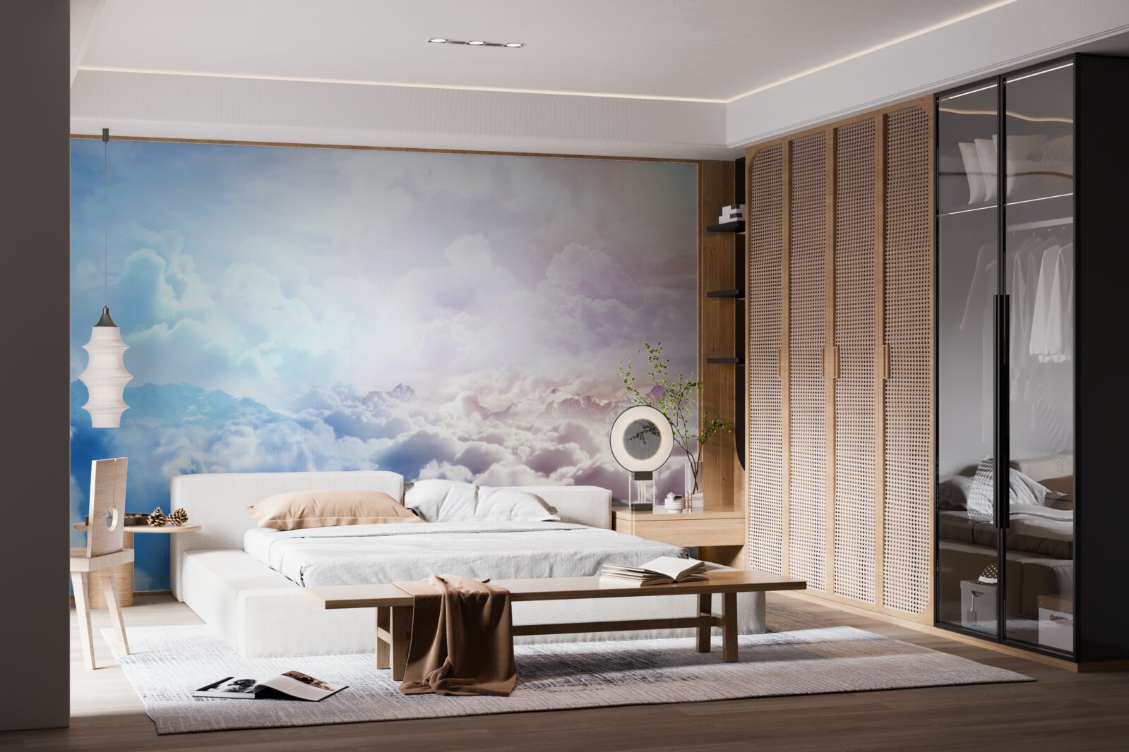 Fototapet un firmament de nori în nuanțe de roz și albastru