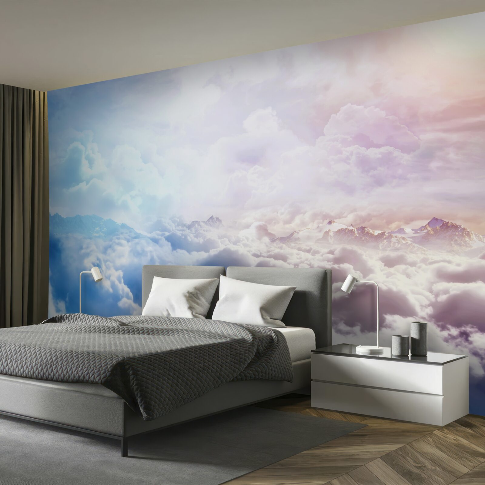 Fototapet un firmament de nori în nuanțe de roz și albastru