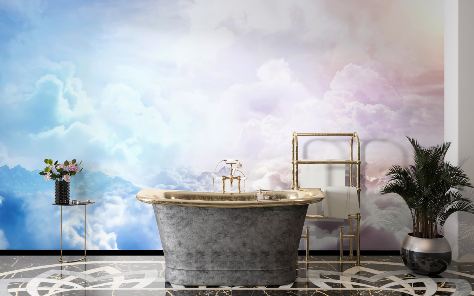 Fototapet un firmament de nori în nuanțe de roz și albastru