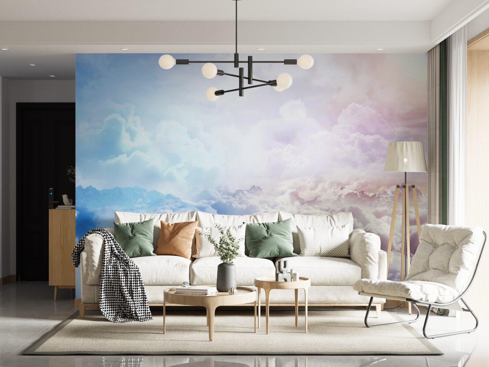 Fototapet un firmament de nori în nuanțe de roz și albastru