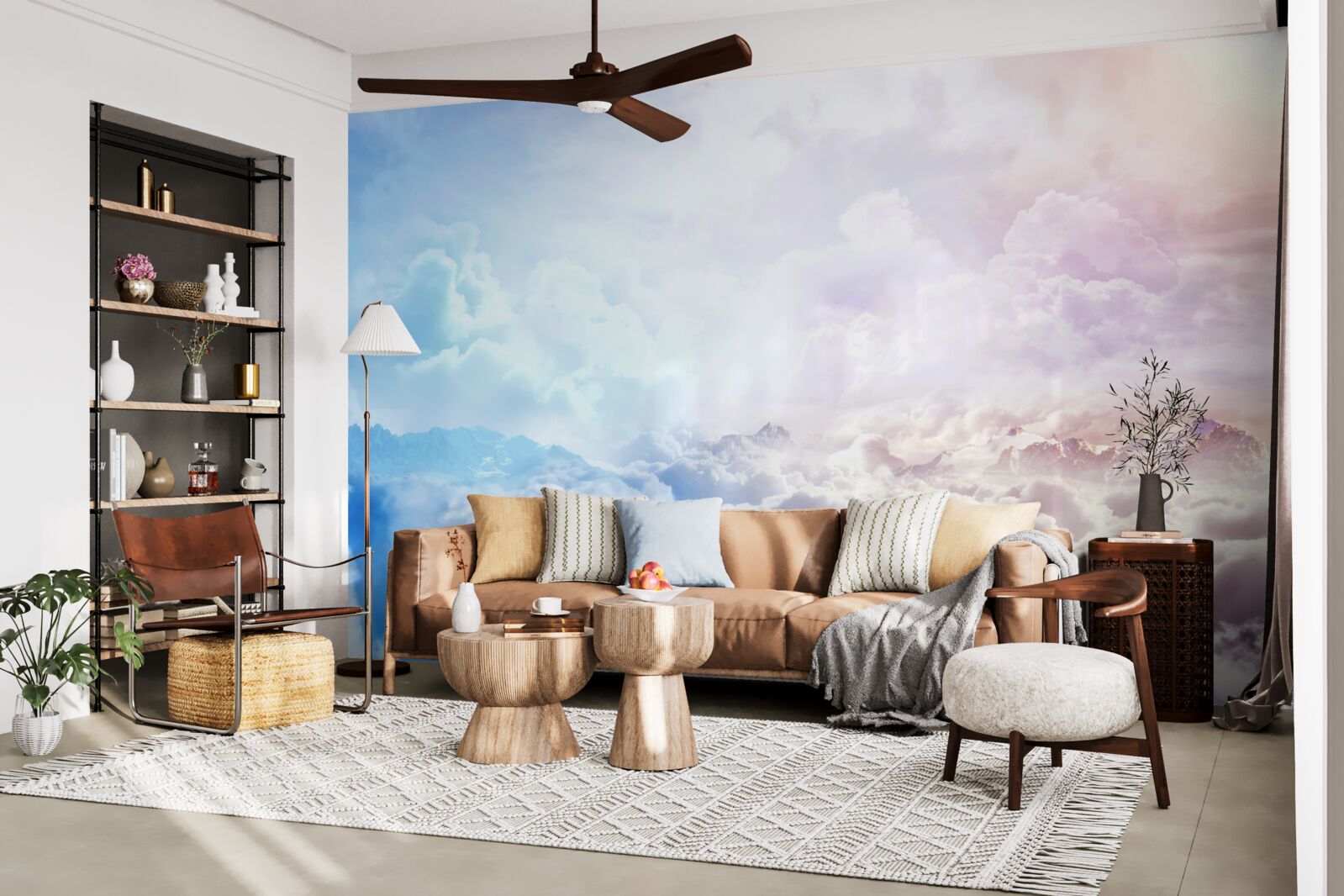 Fototapet un firmament de nori în nuanțe de roz și albastru