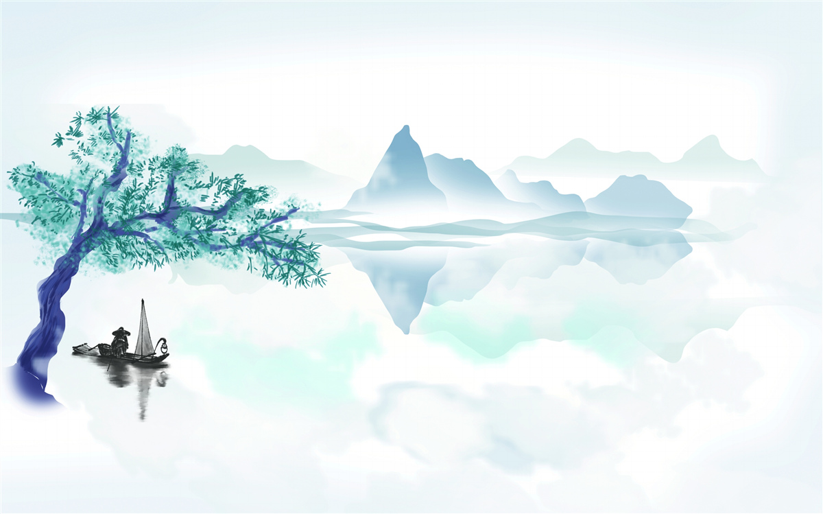 Fototapet un pescar singuratic lângă un trunchi de copac pe malul unui lac de acumulare