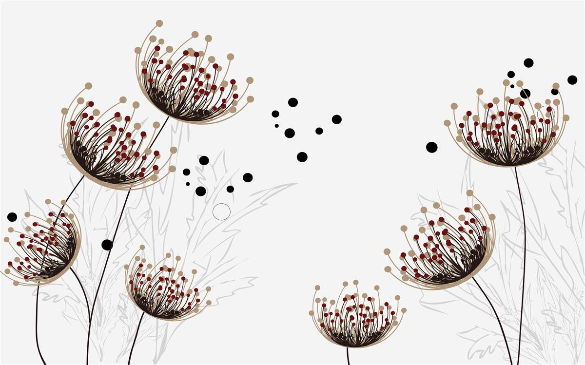 Fototapet fundal alb decorat cu păpădii