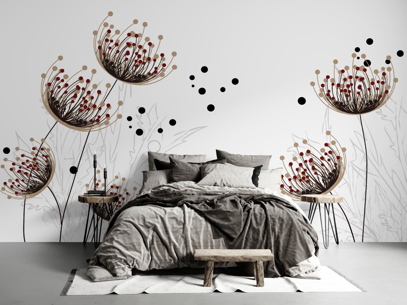 Fototapet fundal alb decorat cu păpădii