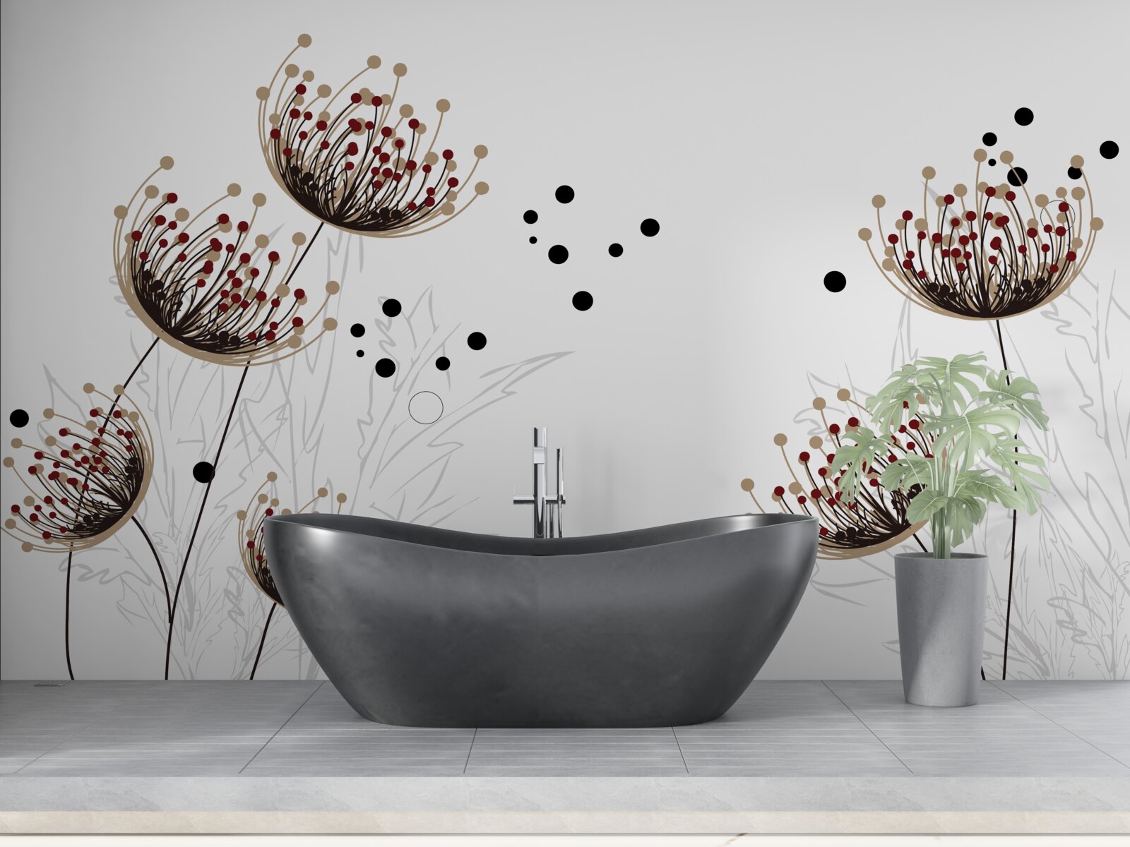 Fototapet fundal alb decorat cu păpădii