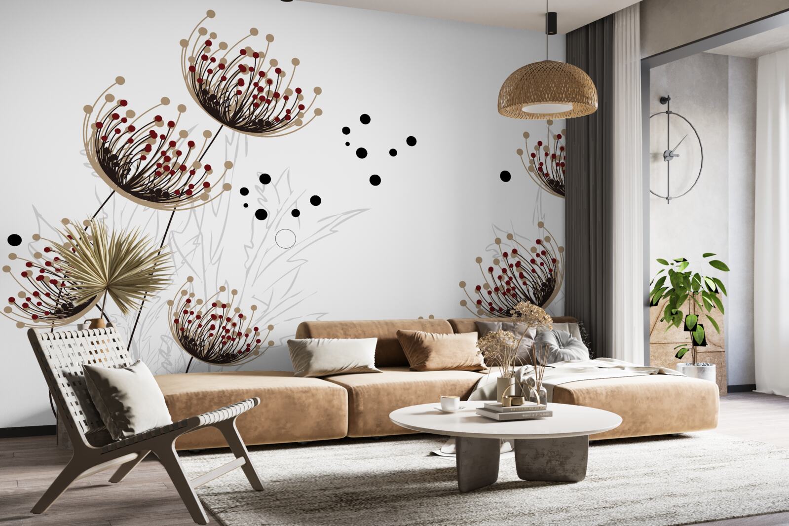 Fototapet fundal alb decorat cu păpădii