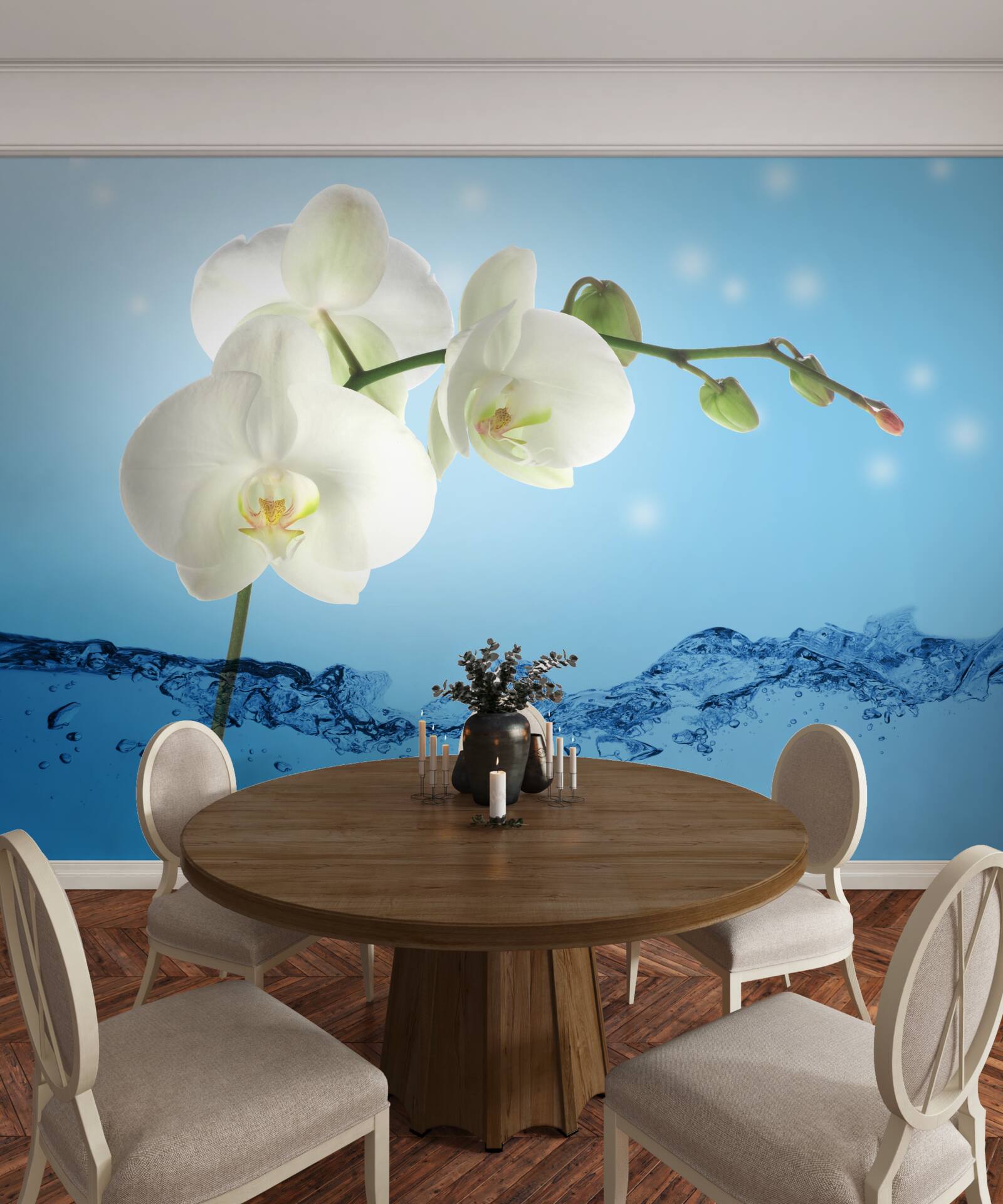 Fototapet răspuns: orhidee albă scufundată în apă