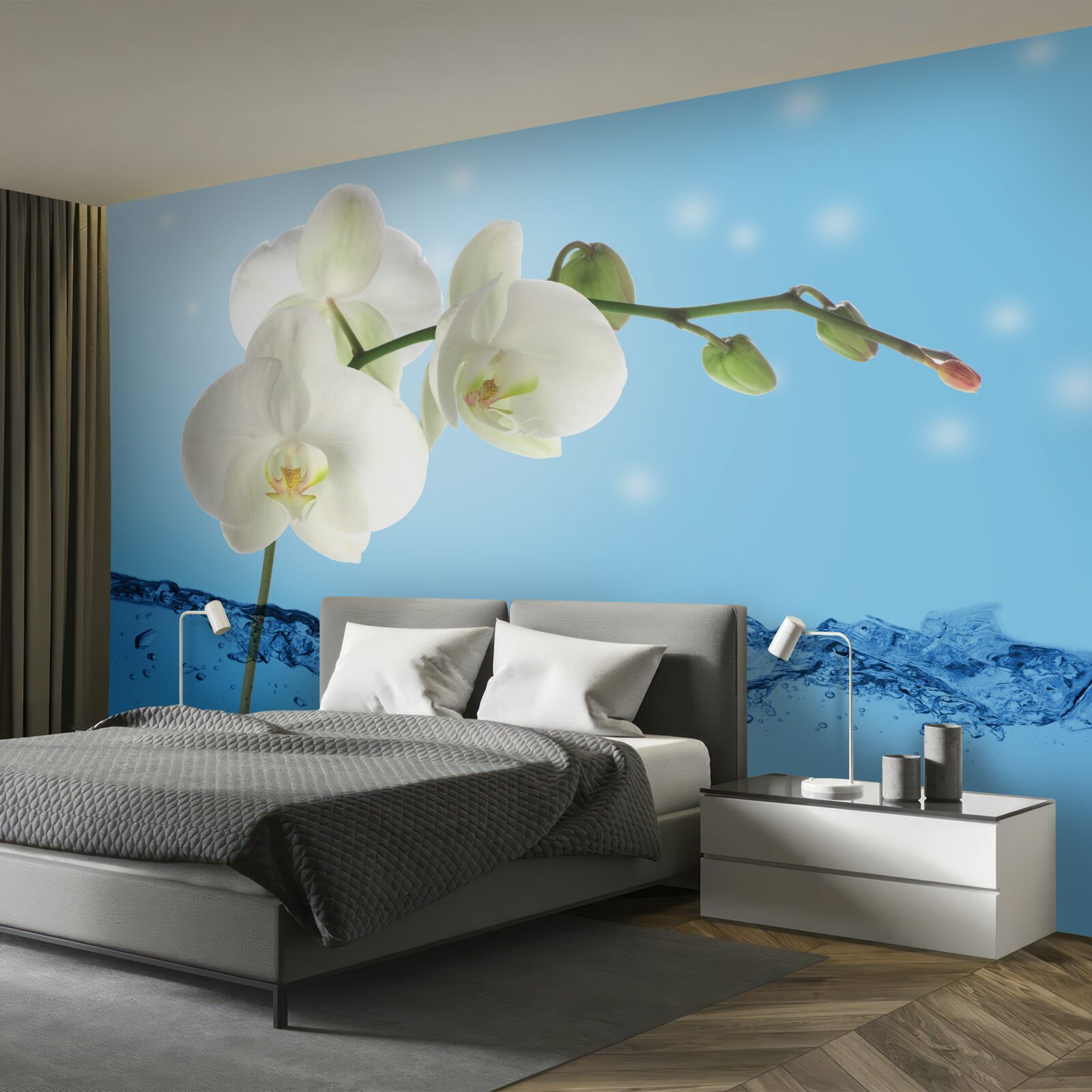 Fototapet răspuns: orhidee albă scufundată în apă