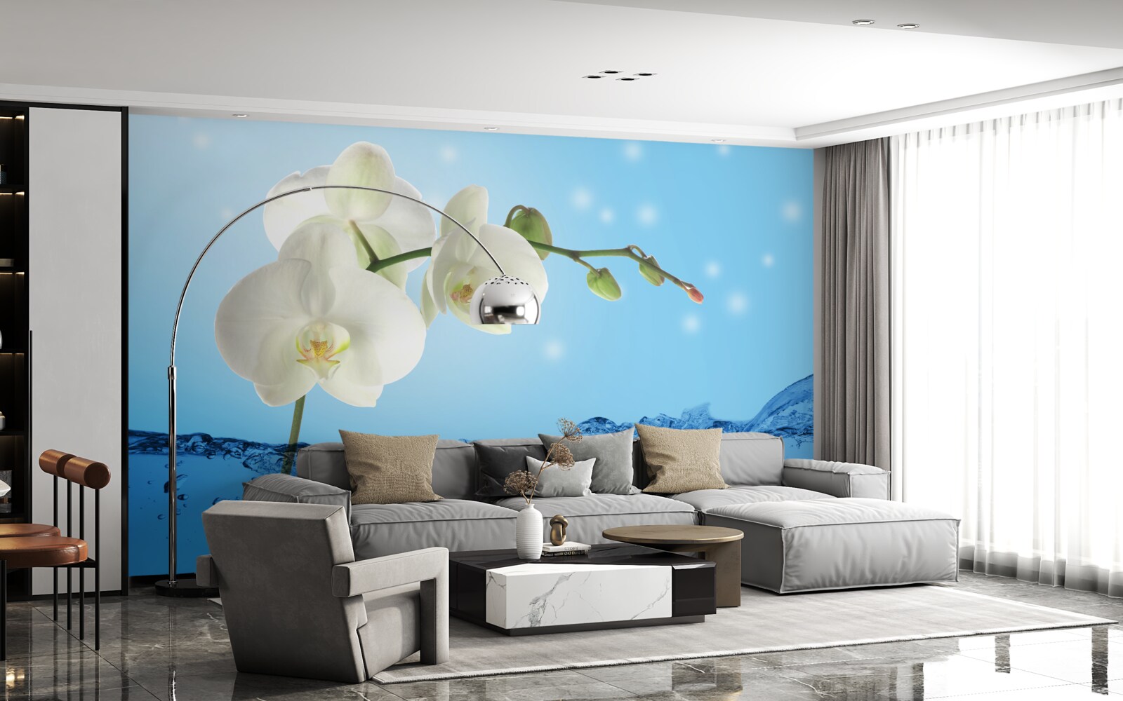 Fototapet răspuns: orhidee albă scufundată în apă