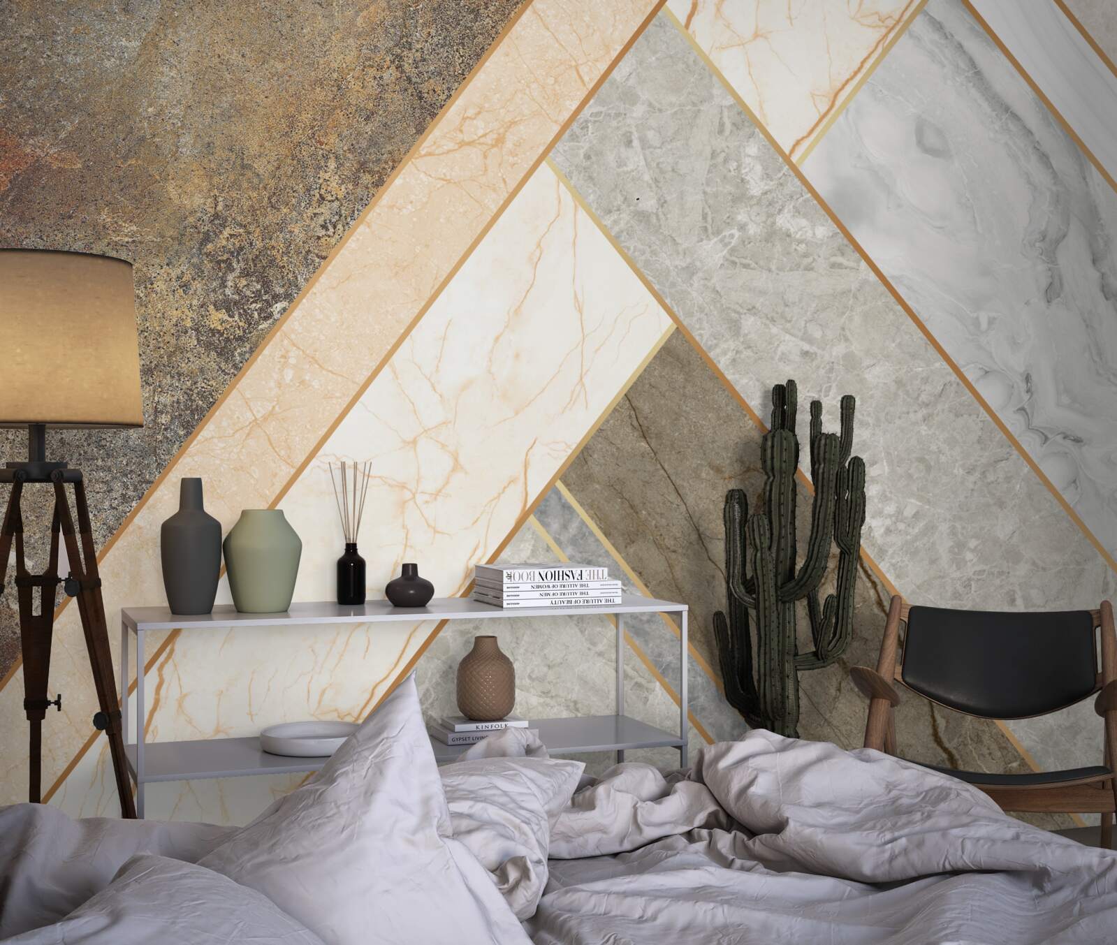 Fototapet mozaic pe marmură în nuanțe deschise