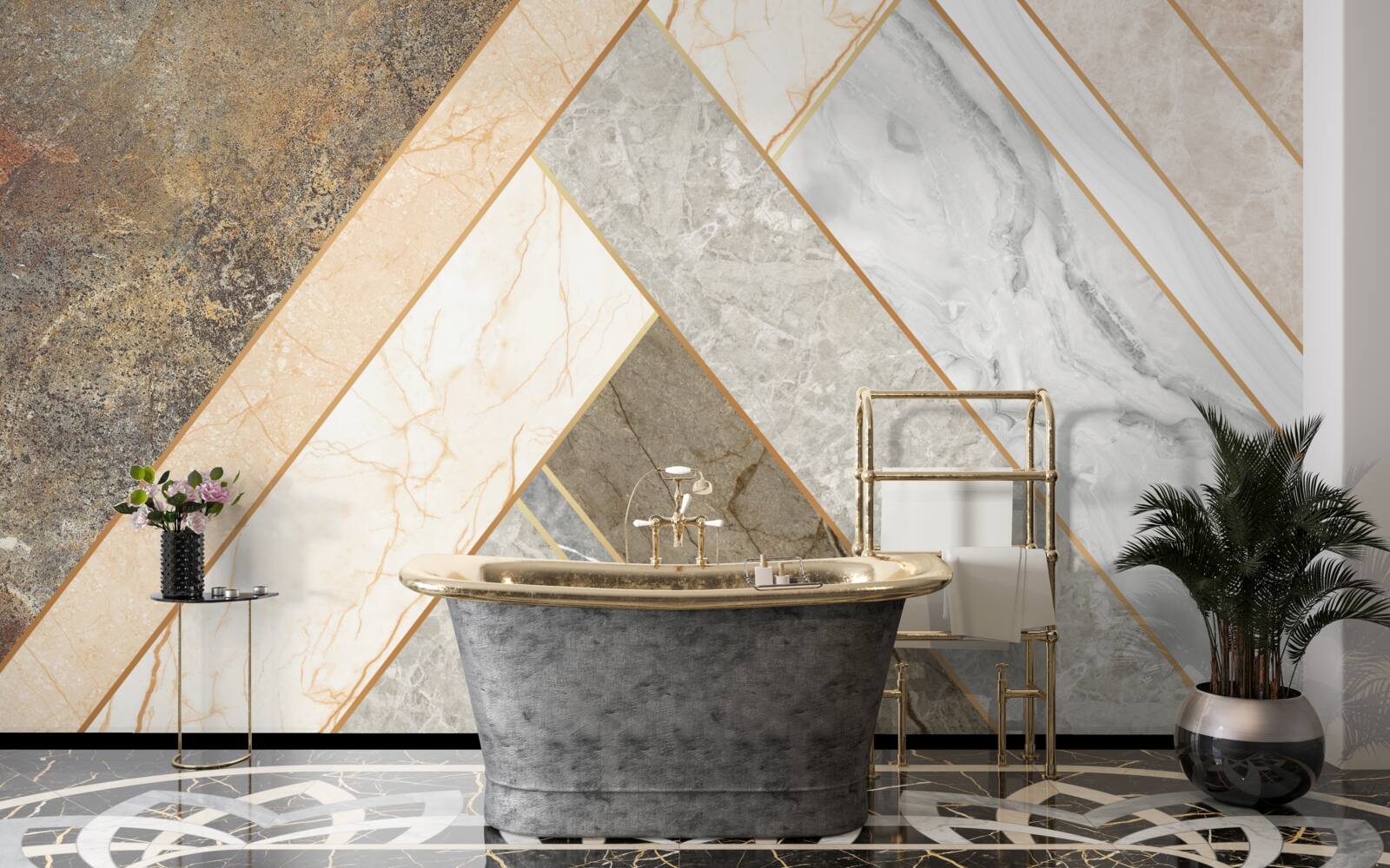 Fototapet mozaic pe marmură în nuanțe deschise