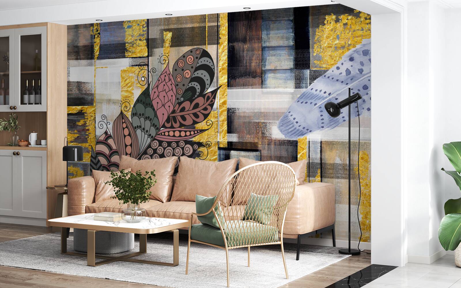 Fototapet fundalul abstract este decorat cu pene uimitoare