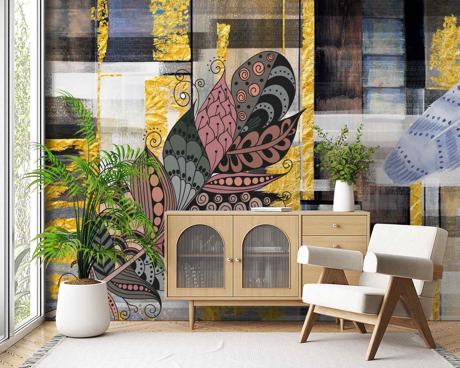 Fototapet fundalul abstract este decorat cu pene uimitoare