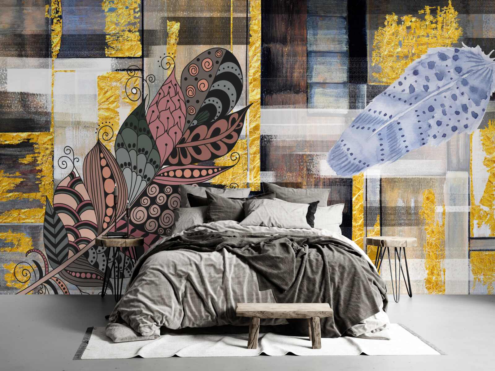 Fototapet fundalul abstract este decorat cu pene uimitoare