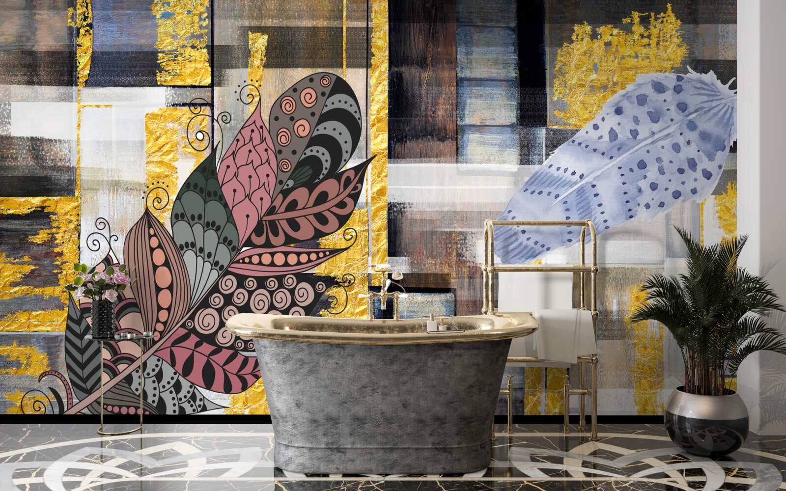 Fototapet fundalul abstract este decorat cu pene uimitoare