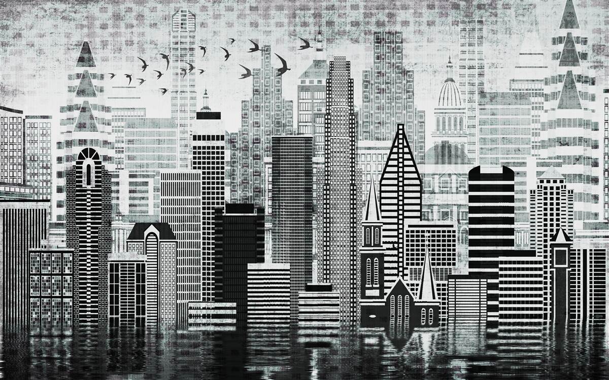 Fototapet vedere panoramică monotonă a orașului