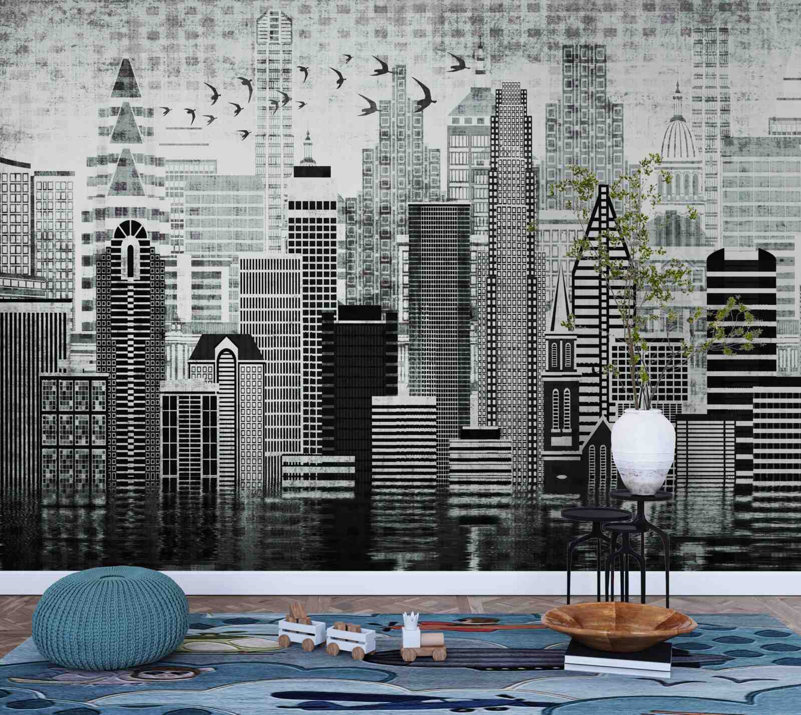 Fototapet vedere panoramică monotonă a orașului