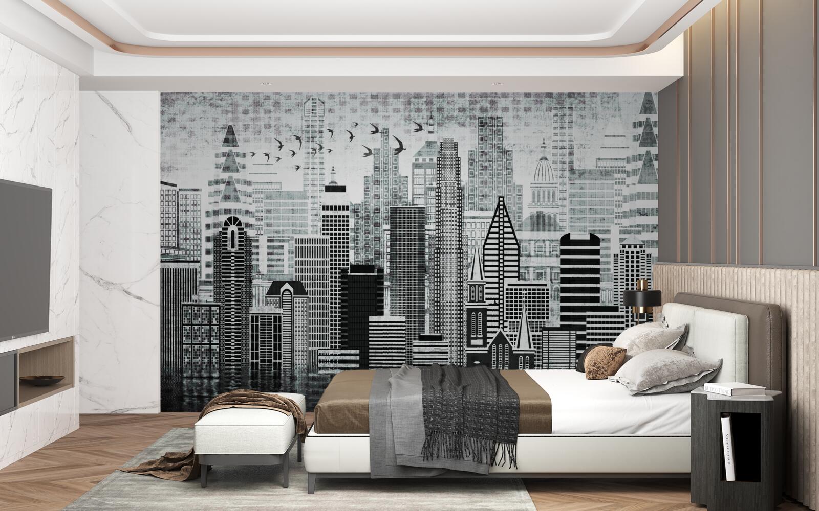 Fototapet vedere panoramică monotonă a orașului