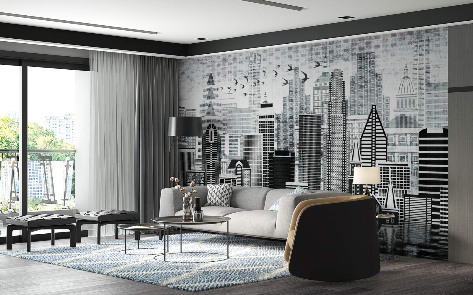 Fototapet vedere panoramică monotonă a orașului