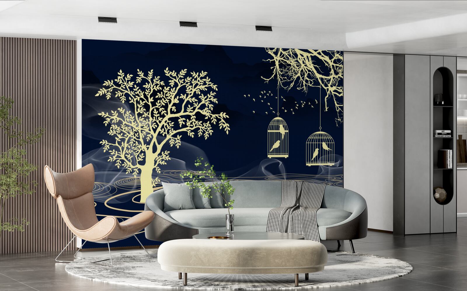 Fototapet copaci și păsări de apă în captivitate