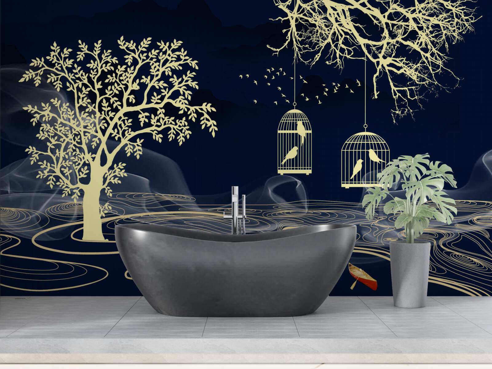 Fototapet copaci și păsări de apă în captivitate