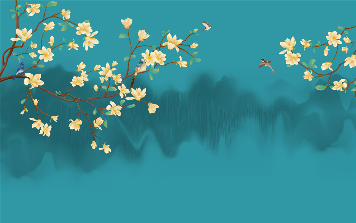 Fototapet Magnolie galbenă în plină floare deasupra apei mistice în ceață