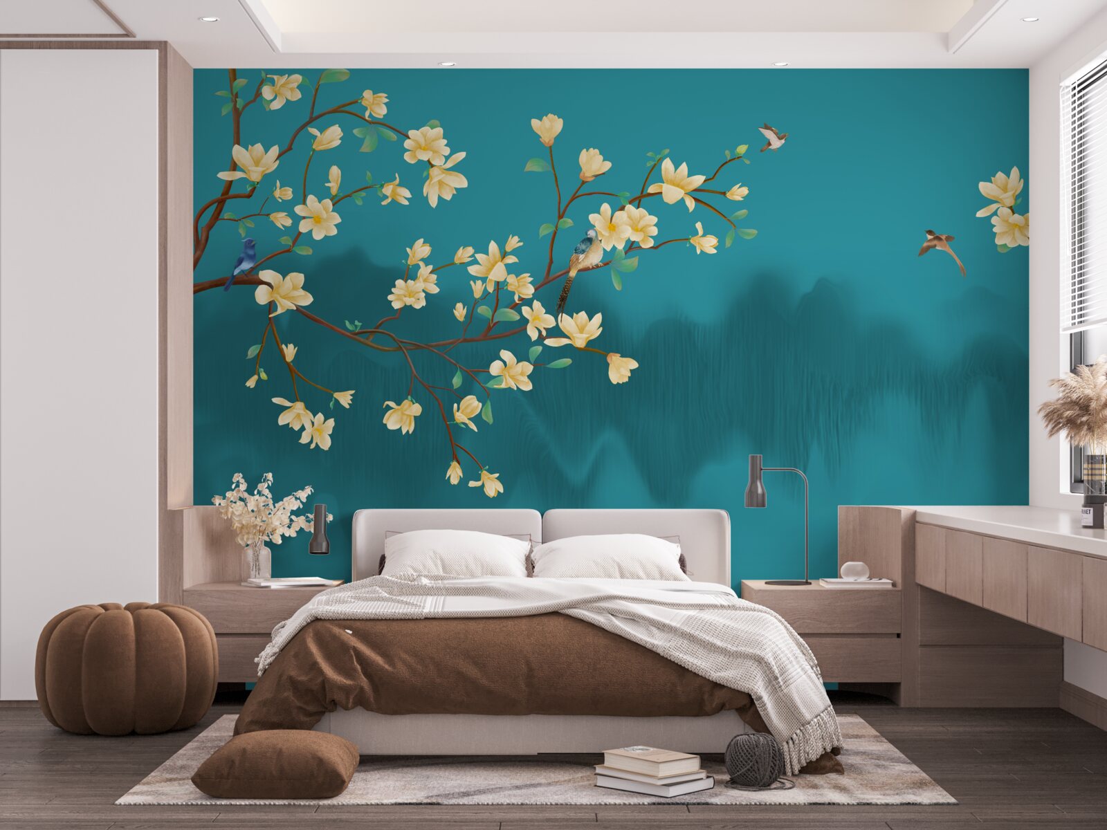 Fototapet Magnolie galbenă în plină floare deasupra apei mistice în ceață