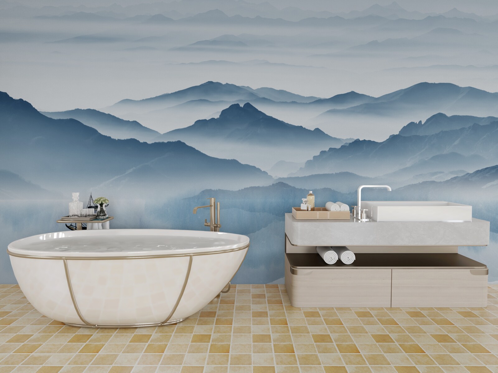 Fototapet Pescuit pe un lac de munte