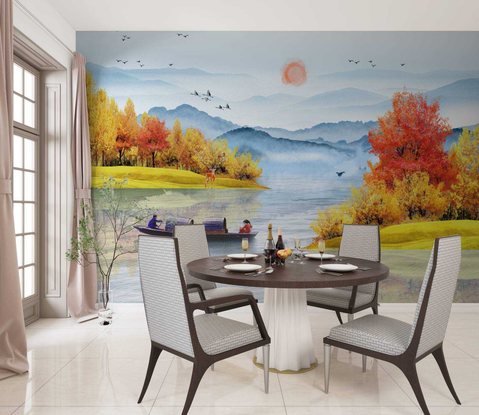 Fototapet navă pe un râu de munte